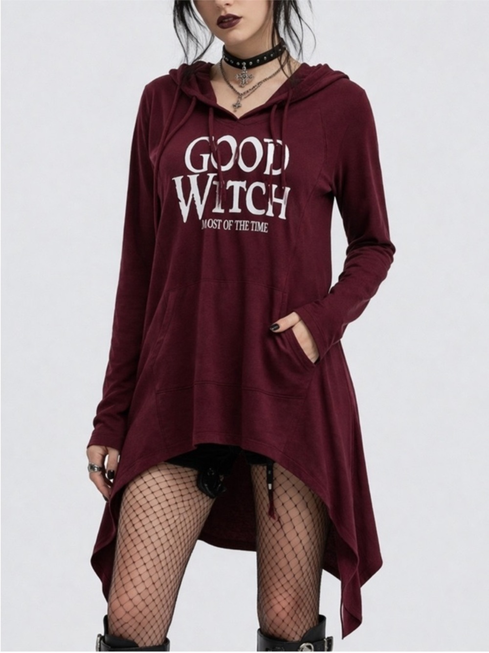 Women's Good Witch Tunic Casual Long Sleeve Pullover Irregular Hem Hoodies Small